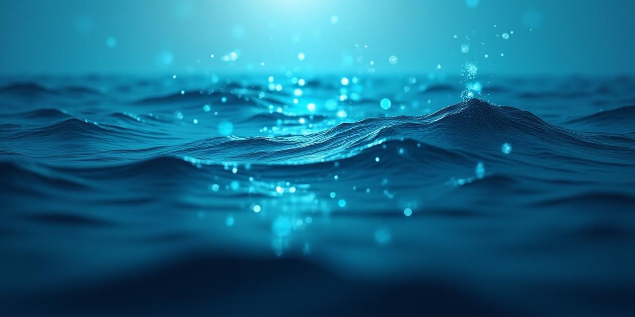 Oceanic blue waves with digital data overlay